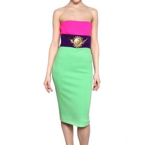 Fausto Puglisi Trägerloses Applikation Woll Jersey Kleid