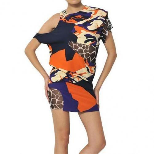 Felipe Oliveira Baptista bedrucktes Seiden-Krepp-Kleid Mit Ausschnitten Orange Violett