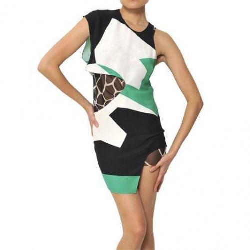 Felipe Oliveira Baptista bedrucktes Seiden-Krepp-Kleid Mit Ausschnitten Schwarz Grün Weiß
