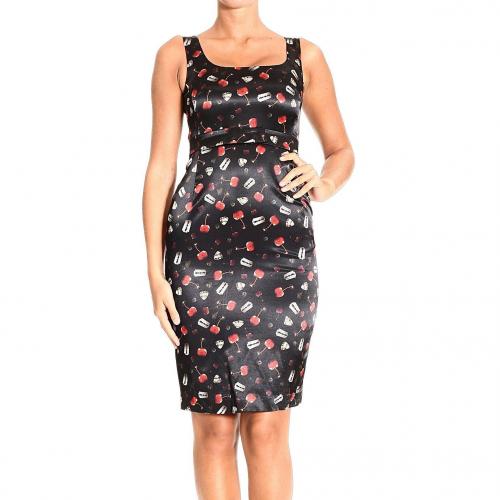 Frankie Morello Satin cherries blades print sheath dress