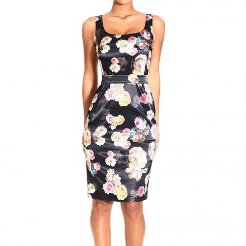 Frankie Morello Stretch satin floral print dress