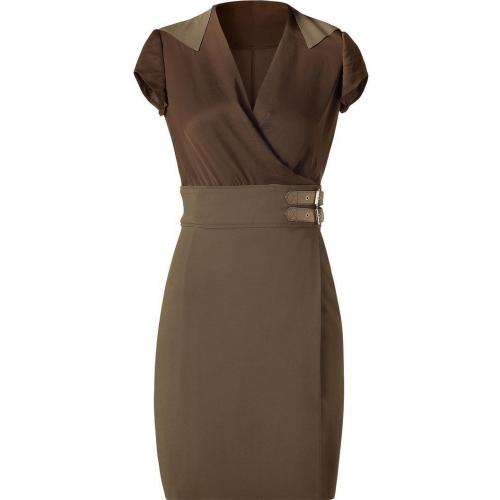 Givenchy Olive Combo Kleid with Leather Trim