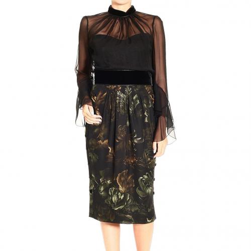 Gucci Long sleeve silk chiffon print skirt dress