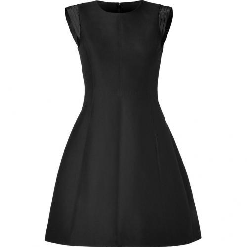 Halston Heritage Black Cotton-Silk Pleated Cap Sleeve Kleid