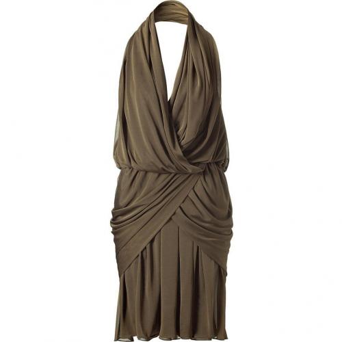 Halston Olive Hooded Draped Kleid