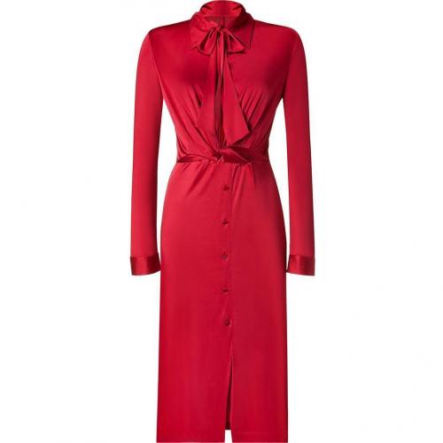 Halston Scarlet Red Button Front Kleid with Tie Neck