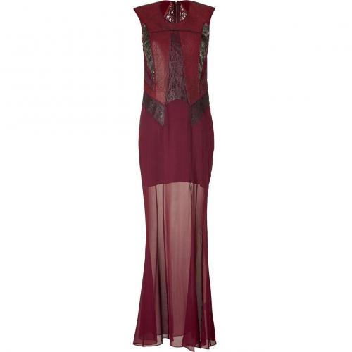 Helmut Lang Bordeaux/Pewter Sequin Embellished Leather/Silk Patchwork Dress