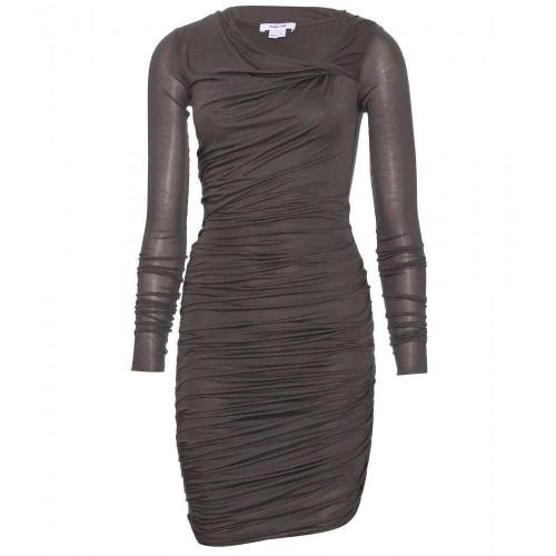Helmut Lang Drapiertes Jerseykleid Dunkelgrau