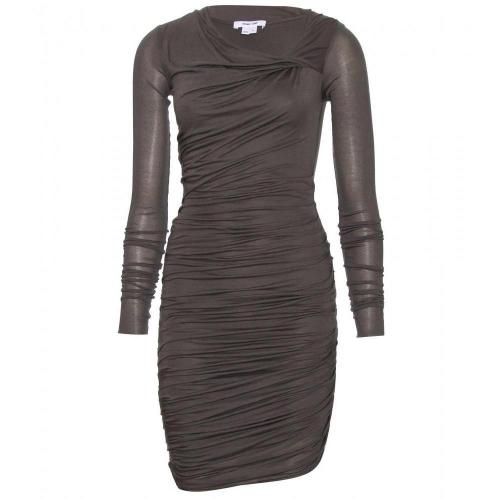 Helmut Lang Drapiertes Jerseykleid Dunkelgrau