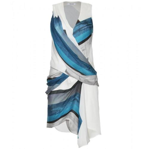 Helmut Lang Tetra Drapiertes Seidenkleid Mit Print