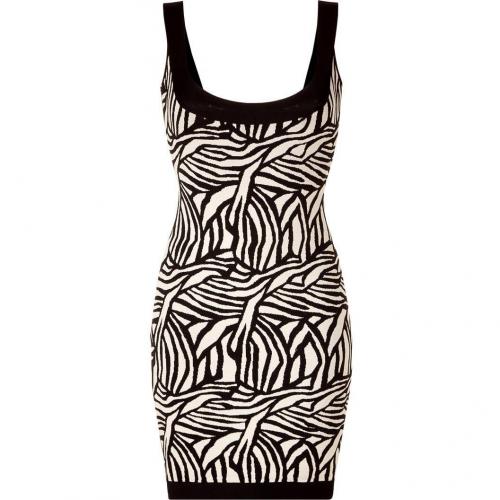 Hervé Léger Black/Cream Patterned Bandage Dress