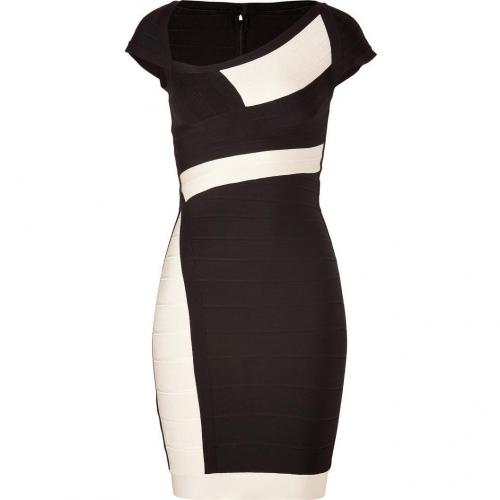 Hervé Léger Black/Ivory Cap Sleeve Bandage Dress