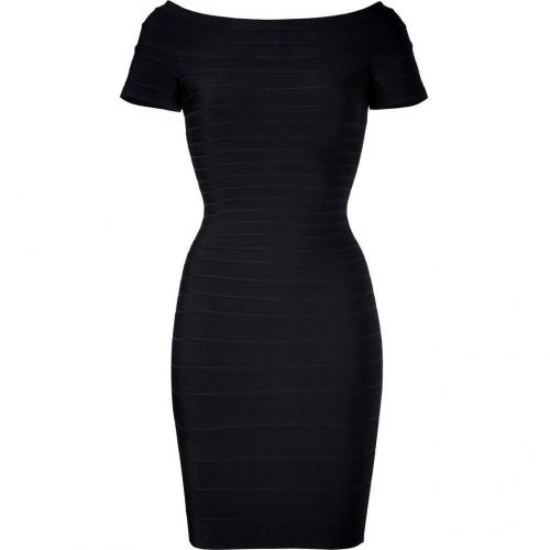 Hervé Léger Black Off-the-Shoulder Bandage Dress