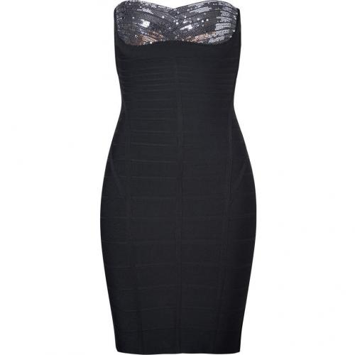 Hervé Léger Black Sequined Strapless Bandage Dress