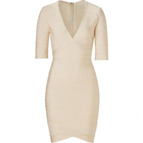 Hervé Léger Ivory V-Neck Bandage Dress