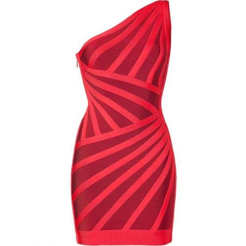 Hervé Léger Lipstick/Cranberry One Shoulder Bandage Dress