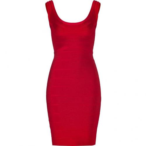 Hervé Léger Lipstick Red Scoop Neck Bandage Dress