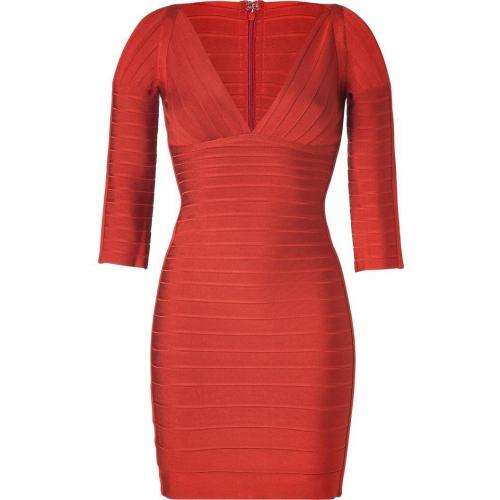 Hervé Léger Red Clay V-Neck Bandage Dress