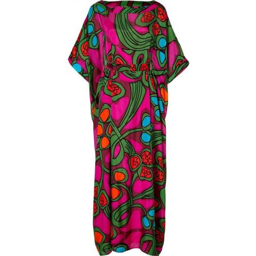 Issa Apple/Fuchsia Fantasy Print Silk Chiffon Kaftan Dress