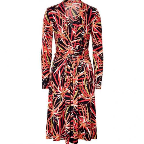 Issa Black Multicolor Leafes Print Silk Jersey Dress