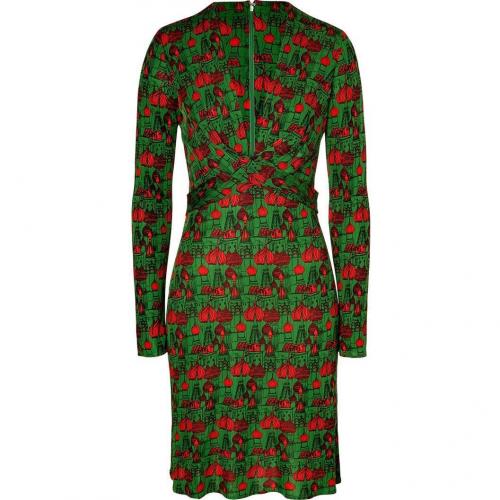 Issa Leaf Green/Flame Red Patterned Dress