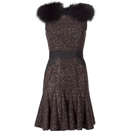 J Mendel Chocolate Sequined Wool Dress