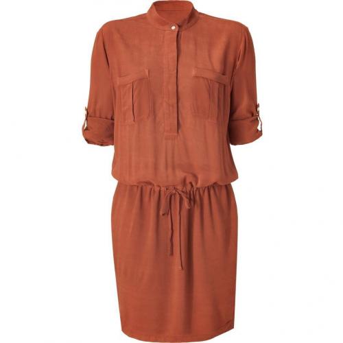 James Perse Rust Half Placket Crepe Utility Dress