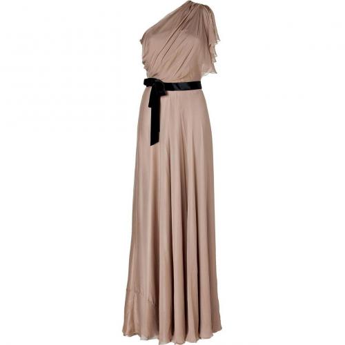 Jenny Packham Beige One Shoulder Silk Gown