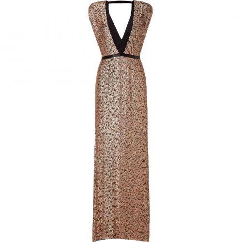 Jenny Packham Black/Blush Sequined Silk Gown