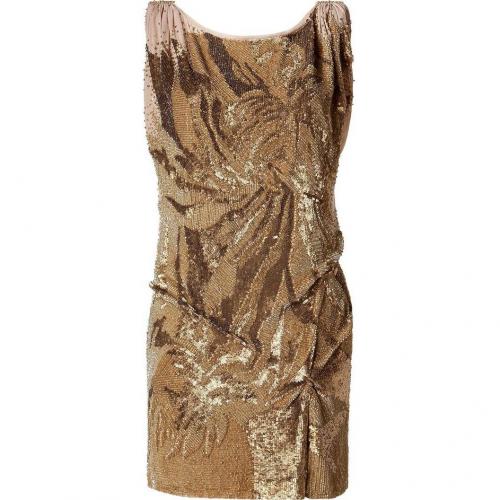 Jenny Packham Gold All Over Sequined Dress with Scoop Neck Back
