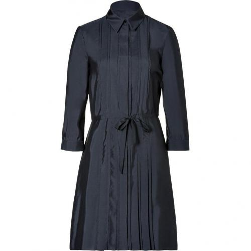 Jil Sander Navy Navy Pleated Silk Shirtdress