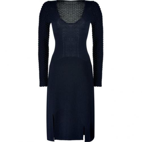 Jil Sander Navy Wool Textural Knit Dress