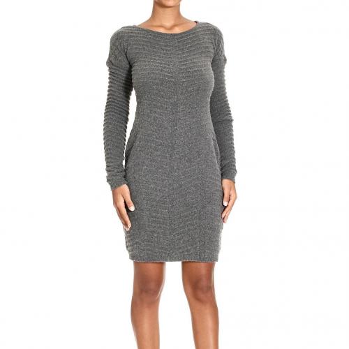 John Richmond Long sleeve round neck wool stripes dress