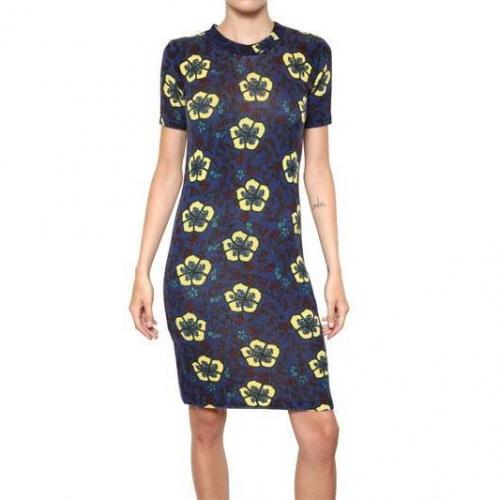 Kenzo Bedrucktes Blumen Woll Strick Kleid