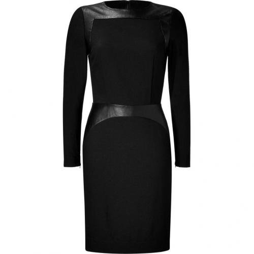 LAgence Black Crepe Dress with Leather Trim