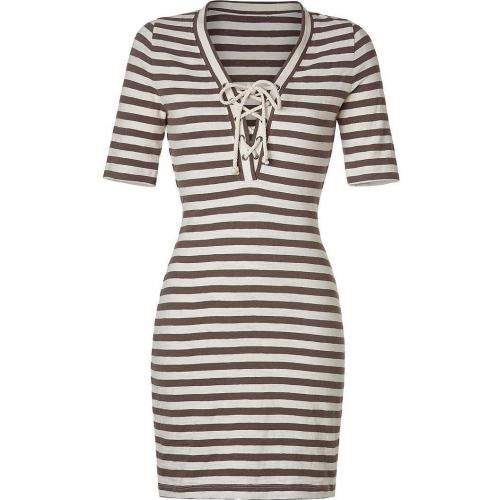 LAgence Brown/Ivory Striped Lace Front Dress