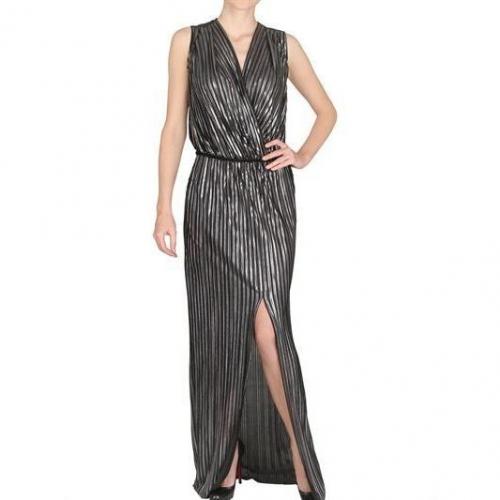 L'Agence Foil Pleated Techno Satin Langes Kleid