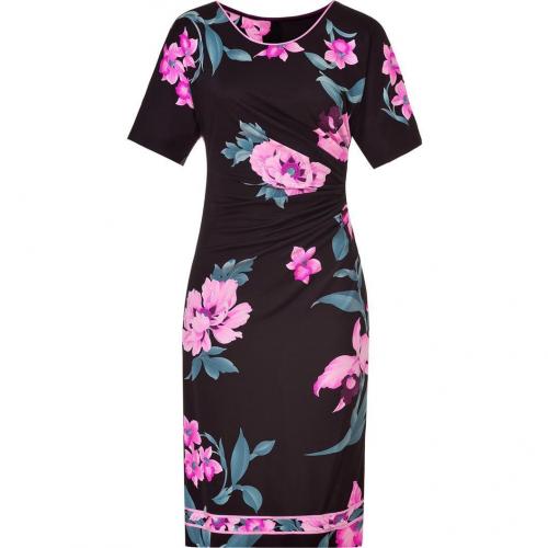 Leonard Black/Orchid Printed Draped Silk Dress