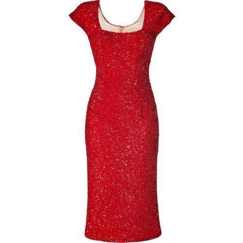 LWren Scott Red Silk Sequined Mid-Length Sheath