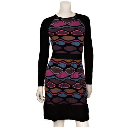 M Missoni Strickkleid Schwarz Muster und lange Ärmel