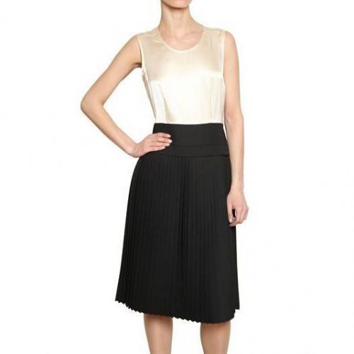 Marc By Marc Jacobs Zweifarbenes Plissiertes Woll & Satin Kleid