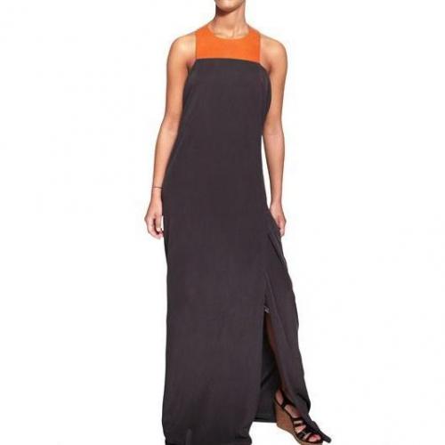 Marlota Seiden Crepe Mit Leder Detail Langes Kleid