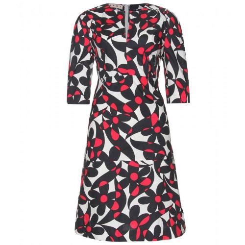 Marni Baumwollkleid Mit Floralem Print Schwarz Weiß Rot