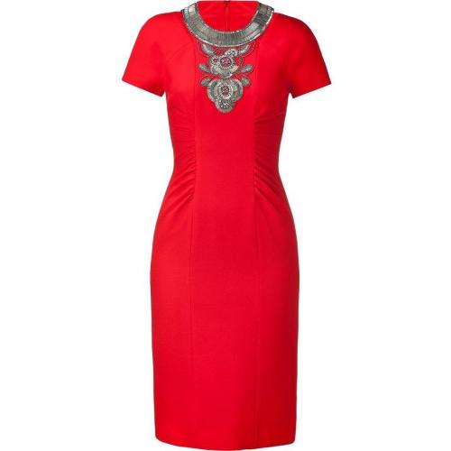 Matthew Williamson Bright Red Beaded Cut Out Sheath Dress