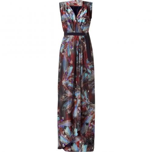 Matthew Williamson Rust/Multi Color Feather Printed Maxi Dress