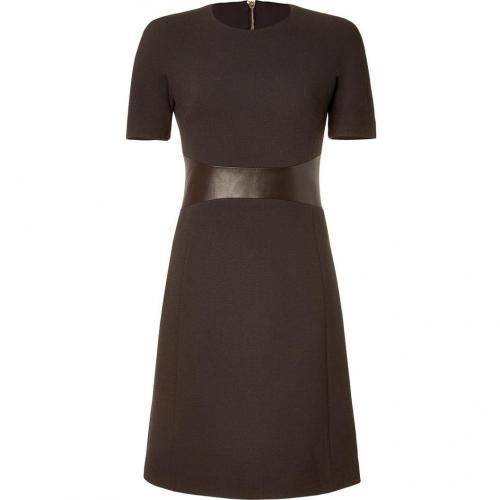 Michael Kors Chocolate Leather Trim A-Line Dress