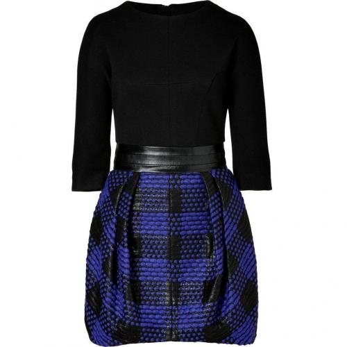 Milly Black/Heliotrope Blue Bryn Combo Dress with Leather Waistband