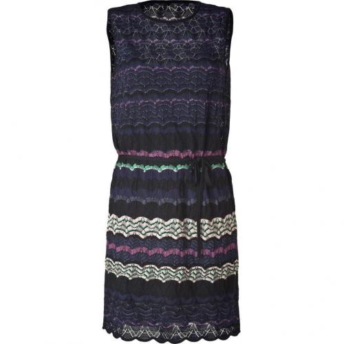 Missoni M Night Blue/Black Multicolor Belted Knit-Dress