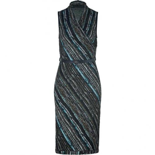 Missoni Slate/Aquamarine Metallic Belted Knit Dress