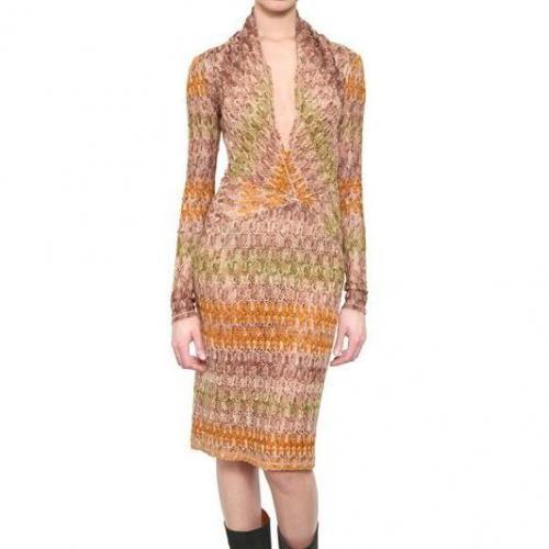 Missoni Viskose Woll Strick Kleid Orange Grün Beige